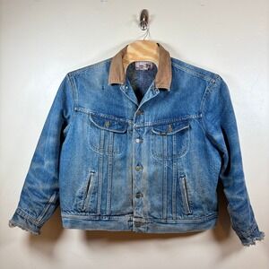 Vintage Lee Storm Rider Denim Jacket 48R Thrashed Blanket Lined Western Grunge
